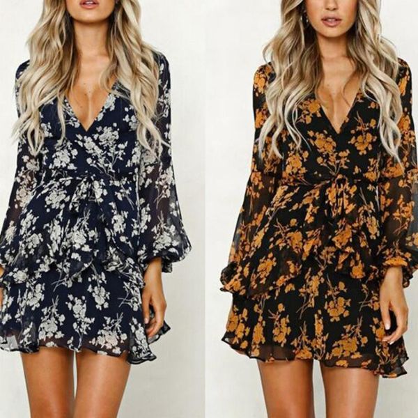 

long sleeved dress casual slim dresses floral printing beautiful fashion spring fall women women's swimwear, White;black
