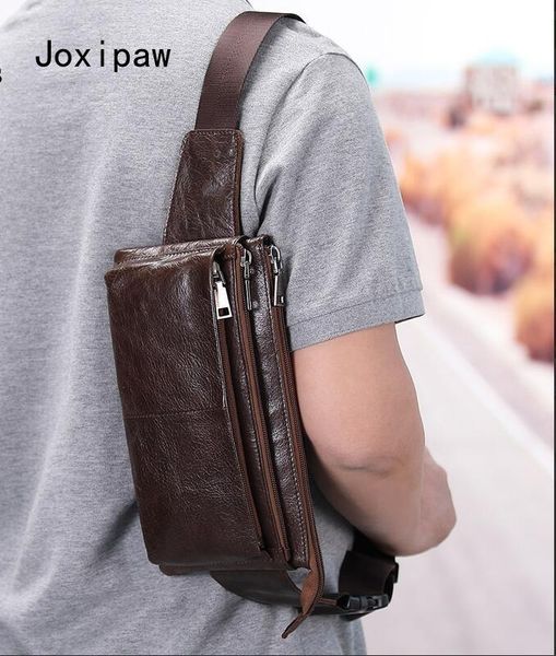

cow leather waist bag for men travel pack vintage small fanny male belt pouch casual cell phone chest bags