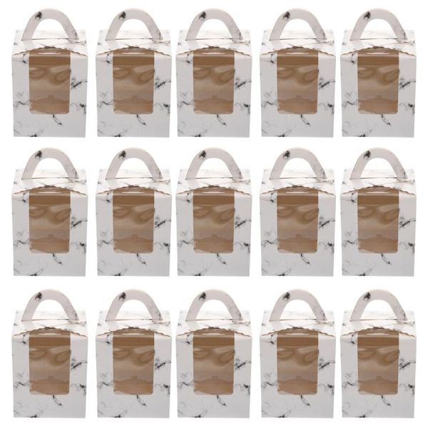 

gift wrap 50pcs portable cake packing boxes with window marble grain box (white)