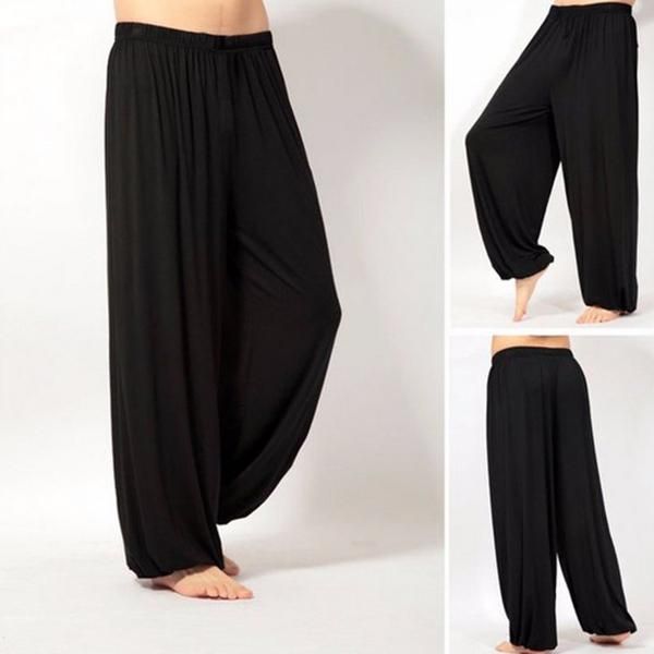 

men's pants ly men super soft yoga pilates loose casual harem solid color lounge m99, Black