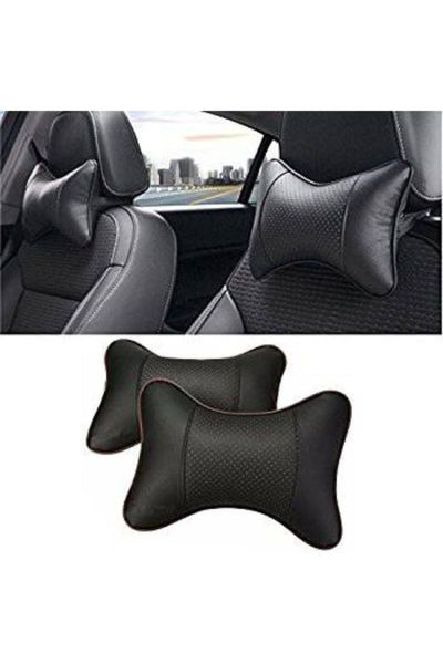 

seat cushions 2 pcs car neck pillow bel backpack soft cotton genuine leather backrest title design for all matching black color lux