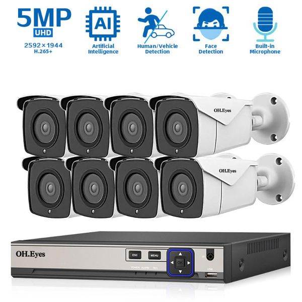 

monitoring ip security camera system kit 5mp 8ch poe nvr outdoor waterproof video surveillance 8 cameras set wireless kits