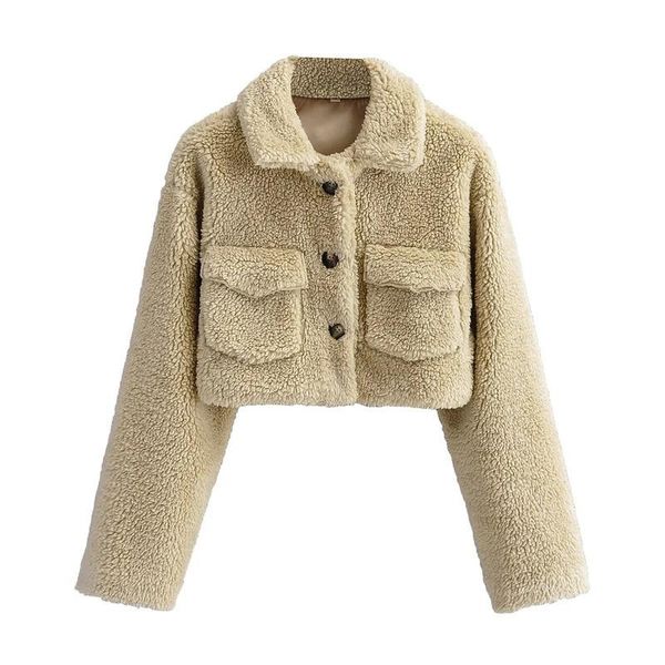 

women's jackets 2021 autumn and winter street style lamb wool thickened cropped slim slimming lapel single-breasted jacket, Black;brown