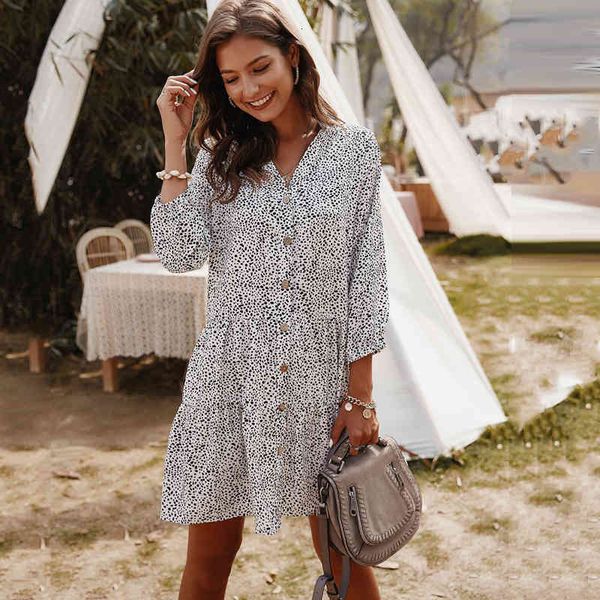 

casual dresses floral causal loose white short mini es three quarter sleeve spring summer black trendy clothes for women free, Black;gray