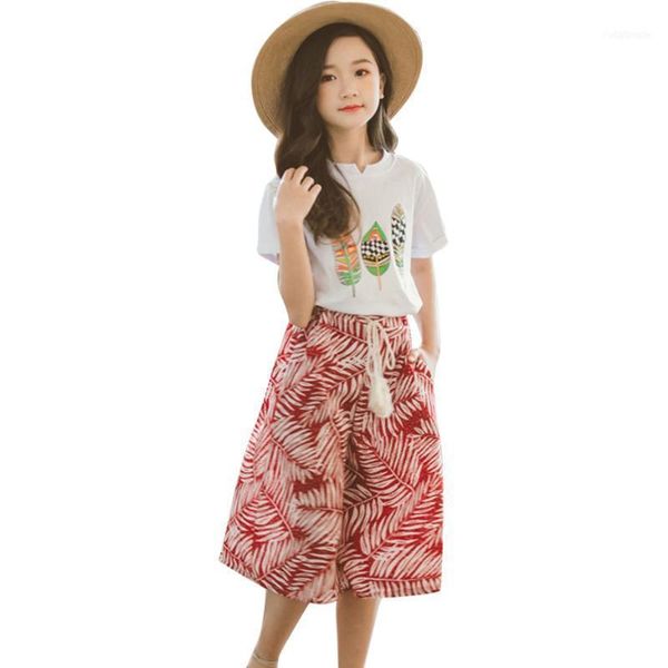 

clothing sets teen girls tshirt + leaf skirt costume for casual clothes summer children's tracksuit 6 8 10 12 141, White