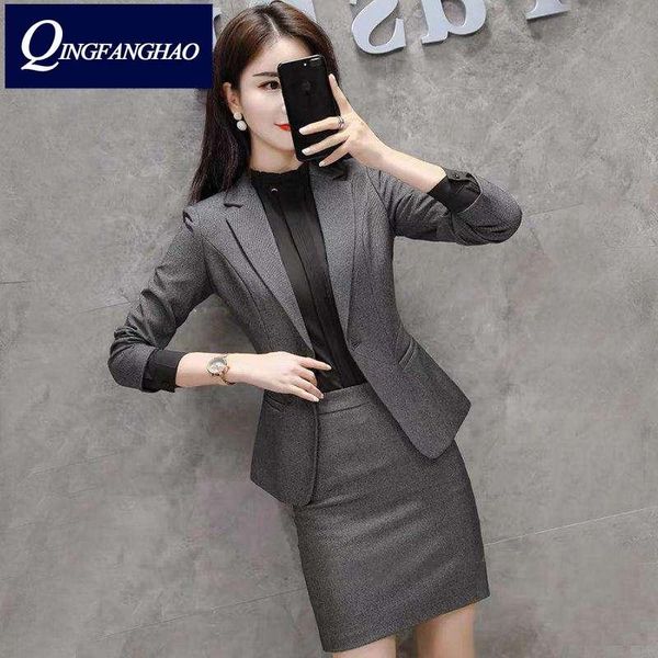 

two piece dress grey blazer and skirt set 2 women suits skirts office 8822, White