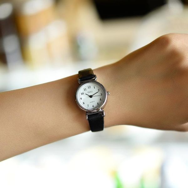 

wristwatches girls xiaoqing all-match watch female students korean version of the simple digital face casual retro, Slivery;brown