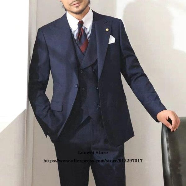 

men's suits & blazers fashion mens groom wedding prom peaked lapel tuxedo 3 piece jacket vest pants set formal business blazer terno ma, White;black