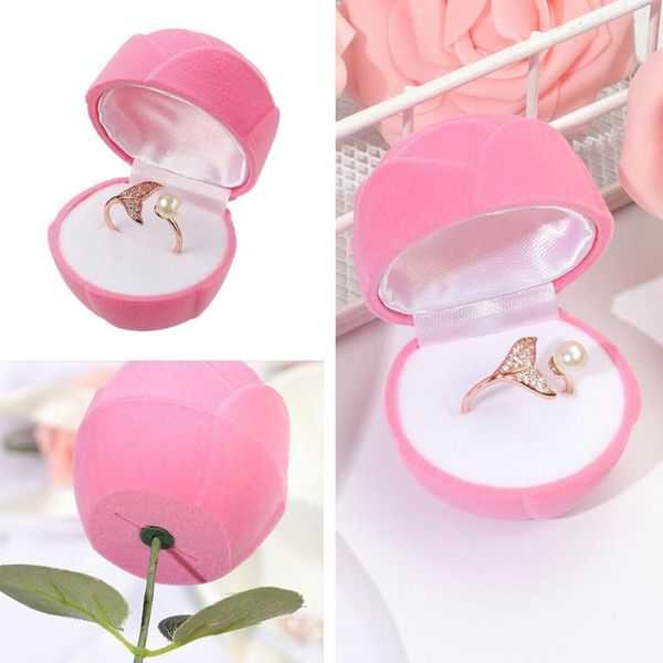 

jewelry pouches, bags gift display holder ring box wedding container rose flower package, Pink;blue