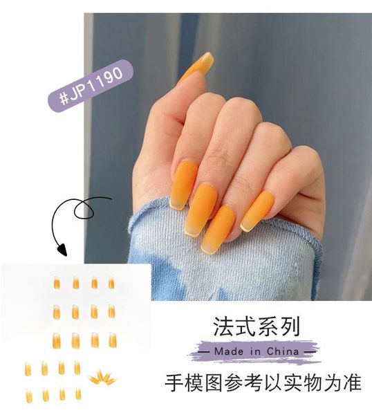 

false nails 24pcs orange nail patch glue type removable long paragraph fashion manicure save time butt666, Red;gold