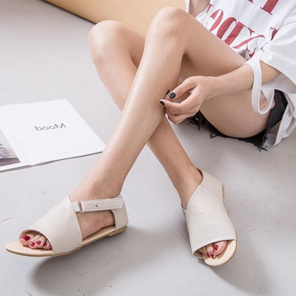 

sandals 2021 women shoes summer roman shallow mouth elements flat heeled bottom korean student wear fashionable, Black