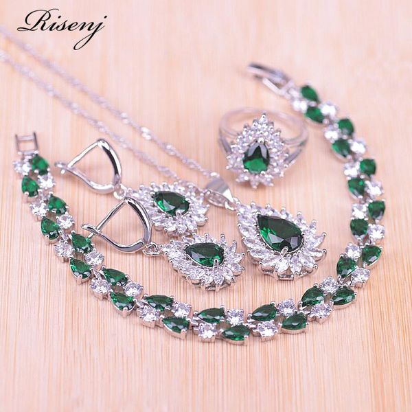 

earrings & necklace risenj green stone water drop silver color jewelry bracelet ring with pendant bridal factory outlet