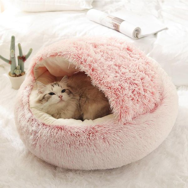 

cat beds & furniture 2021 house winter dog cushion mat indoor basket cave kennel nest cats products soft long plush pet bed 2 in 1