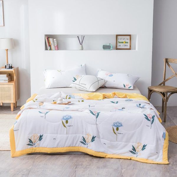 

comforters & sets washed cotton summer quilt flower print thin comforter blanket quilting single double bed air-conditioning for kids adult