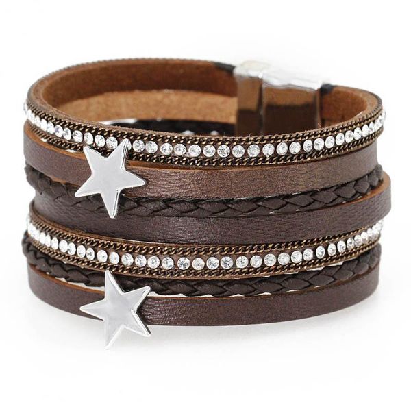 

charm bracelets european and american accessories simple retro temperament national style leather jewelry magnet star moon bracelet lady, Golden;silver
