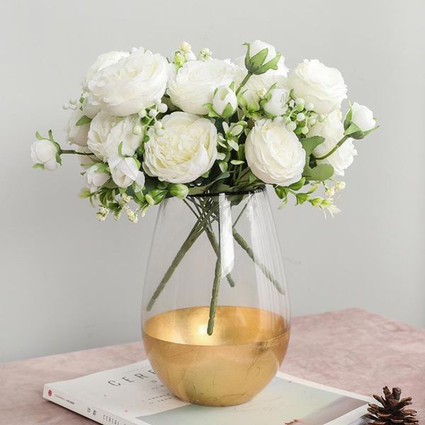 

decorative flowers & wreaths 30cm rose pink silk peony artificial bouquet 5 big head and fake for home wedding supplies indoor decoration