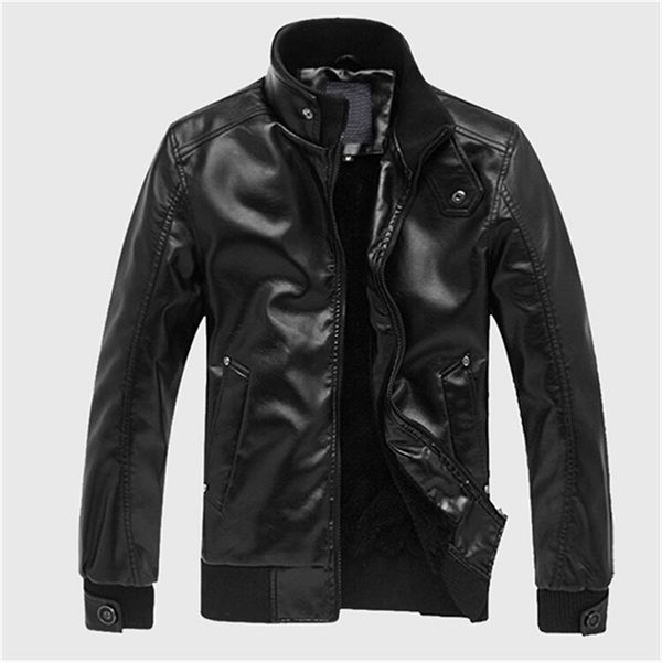 

men leather jackets mens anti-wind motorcycle leather jacket men stand collar coats soild casualslim brand clothing 211118, Black