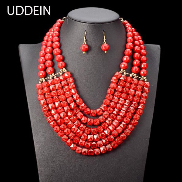 

earrings & necklace uddein nigerian wedding jewelry set multi-layer bridal accessories african bib beads for making, Silver