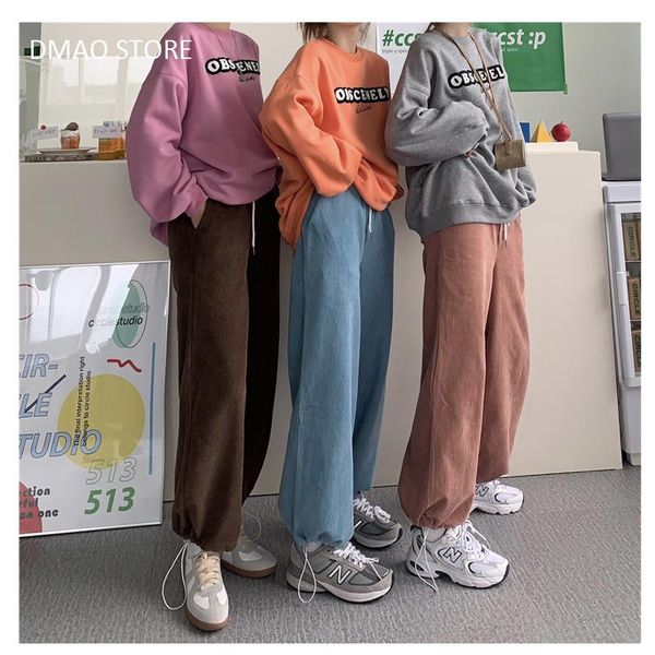 

corduroy women sports pants korean style femme joggers high waist pant comfort simple basic casual fashion tracksuit women's & capris, Black;white
