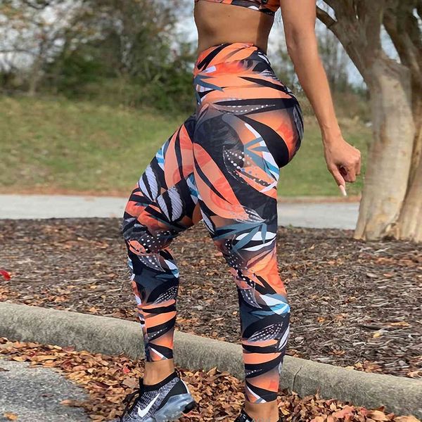 

legging fitness women long leggings fashion yellow leaves print high tail elastic push up single leggins, Black