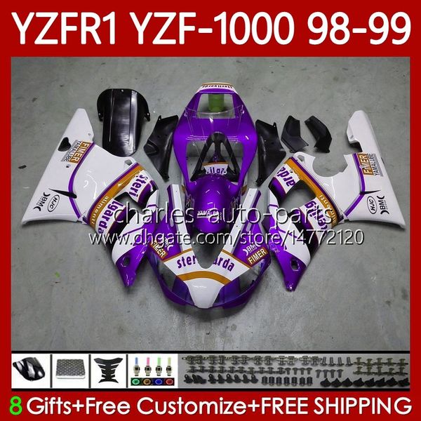 OEM Body Kit для Yamaha YZF-1000 YZF-R1 YZF 1000 CC R 1 1998 1999 2000 2001 CUDEWORK 82NO.128 YZF R1 1000CC 98-01 YZF1000 YZFR1 98 99 00 01 Мотоцикл обтекающий фиолетовый белый