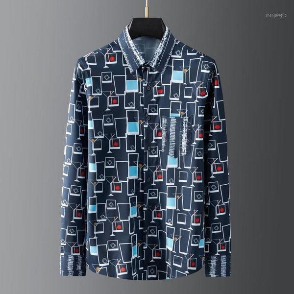 

men's dress shirts irregular geometric contrast color plaid digital printing long-sleeved shirt non-iron and anti-wrinkle harajuku, White;black