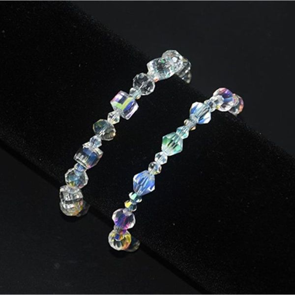 

beaded, strands fashion student sparkling geometric shape crystals link chain bracelet adjustable, Black