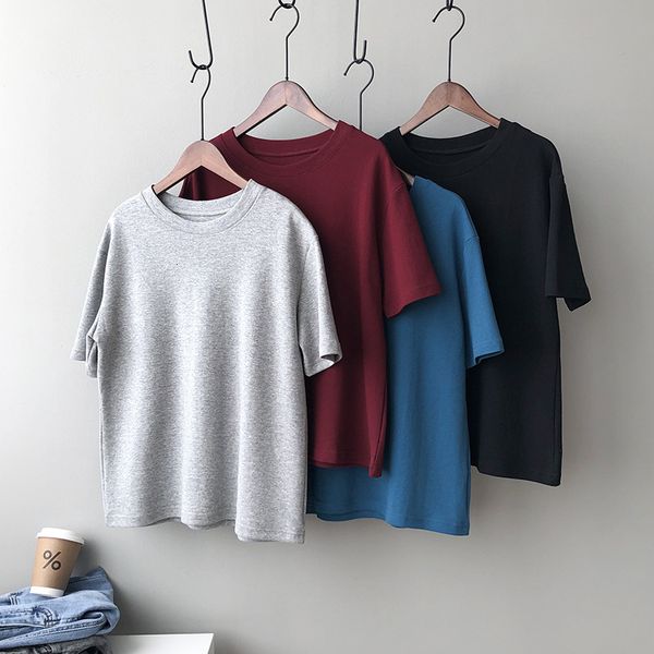 

women's t-shirt student round neck solid t-shirt female spring summer casual loose pullovers korean slim short sleeve arx0, White