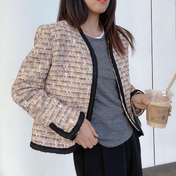 

women's jackets low key, no exaggeration, little fragrance 20 spring and autumn winter tweed short loose cardigan, Black;brown