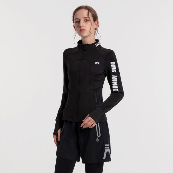 

yoga outfit stand-up collar sports crop winter fitness jackets letter zipper coat skinny running training clothes
