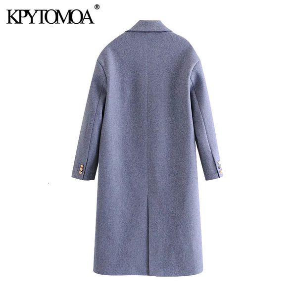 

kpytomoa women fashion double breasted loose woolen coat vintage long sleeve pockets female outerwear chic overcoat 201224, Black