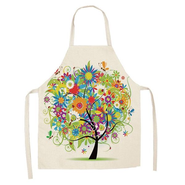

aprons colorful tree kitchen cooking apron printed sleeveless linen for women baking barista bibs pinafore home cleaning tools