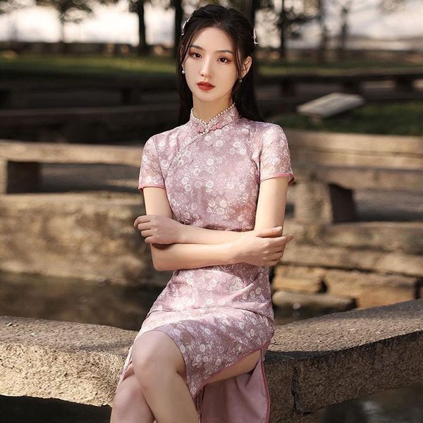 

ethnic clothing 2021 women's summer improved qipao girl temperament daily short sleeve small fresh dress chinese style cheongsam, Red