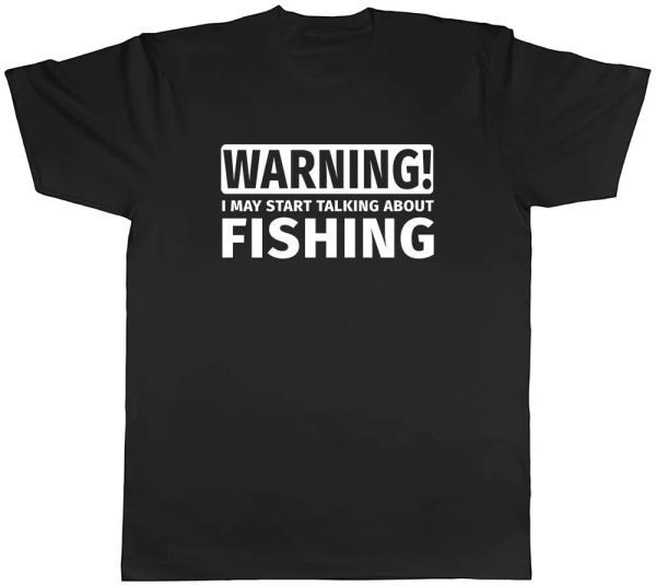 

warning may start talking about fishing mens t-shirt tee, White;black