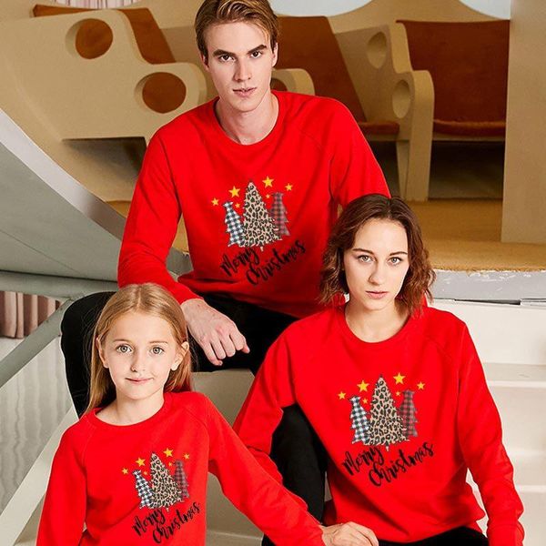 

family matching outfits christmas sweatshirts tree print long sleeve crew neck loose pullover xmas fall clothing, Blue