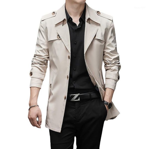 

men's trench coats 8 colors optional 2021 windbreaker medium long solid color youth version lapel single breasted large mens coat, Tan;black