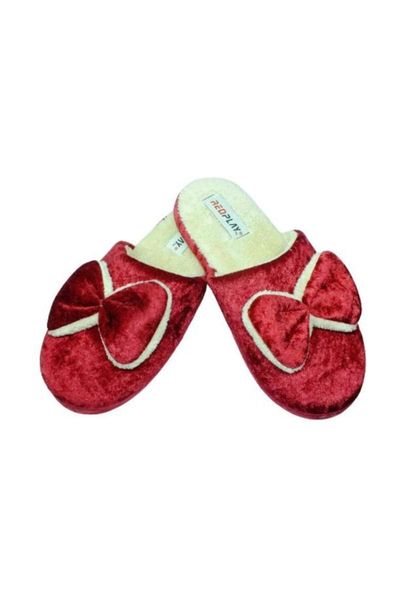 

slippers women's red plush winter bow, Black