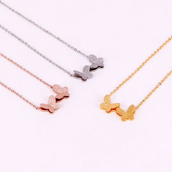 

x9-401 japanese and korean temperament two connected frosted pendant necklace women in pairs butterfly fly clavicle chain, Silver