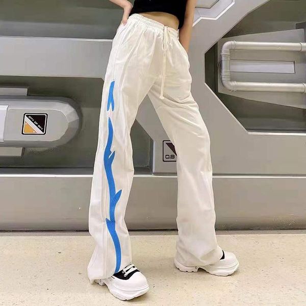 

men's pants harajuku side striped embroidery oversize mens high street color match straight baggy casual trousers, Black