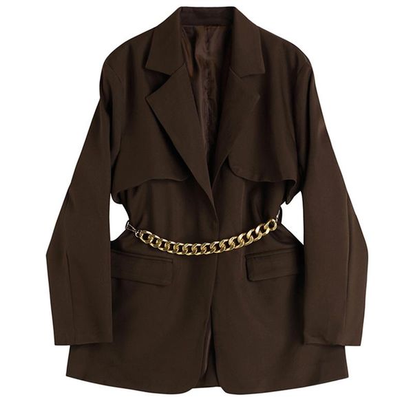 

women's suits & blazers coffee color big size casual for women elegant lapel long sleeve loose fit and jackets blazer clothing, White;black