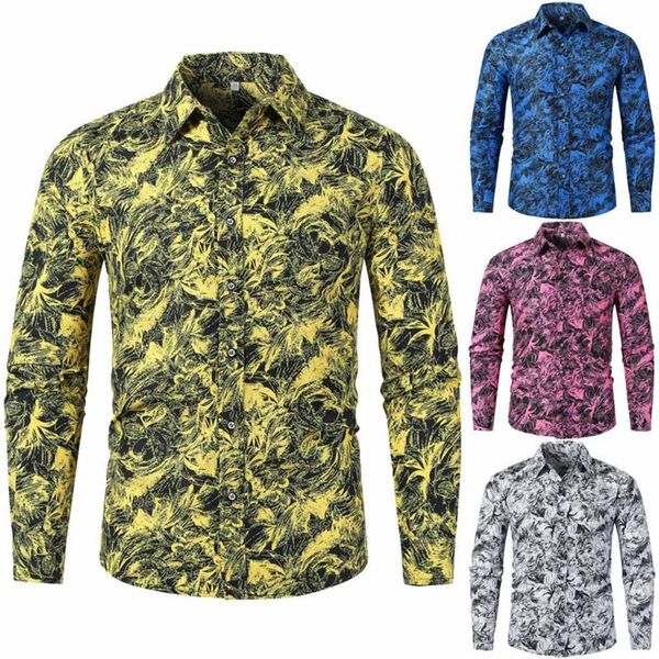 

shirts men's autumn winter casual slim printed long sleeve beach hawaiian blouse camisas para hombre sep8, White;black