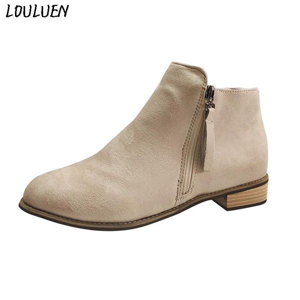 

boots louluen 2021 fashion women ankle pointed toe stacked high heels side zipper boot roman laarzen bottes mujer, Black
