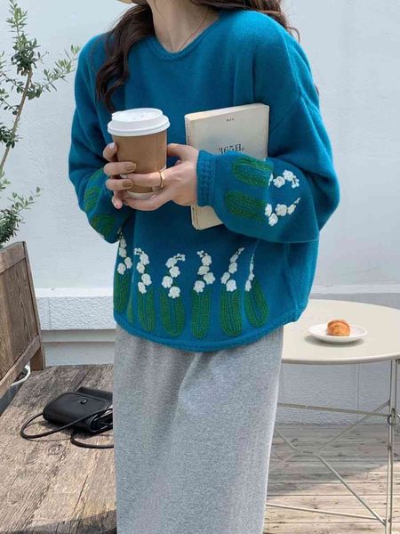 

sweater knit autumn 2021 korean round neck loose and slim fashion aging jacquard cashmere pullover ted women, White;black