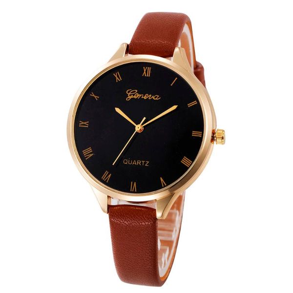 

wristwatches business women watches geneva dial quartz wristwatch ladies fashion leather strap casual clock gfit zegarki damskie reloj fi, Slivery;brown