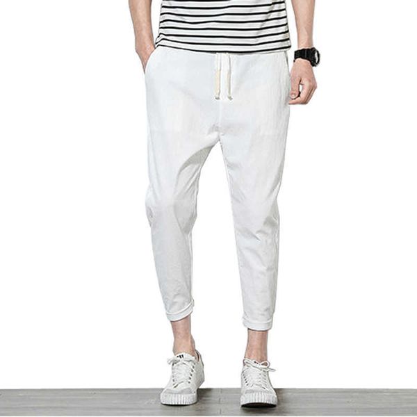 JOGGING Pantolon Erkekler Yaz Düzenli İpli Harem Pantolon Katı Beyaz Elastik Bel Rahat Pantolon Japon Moda Giyim 210601