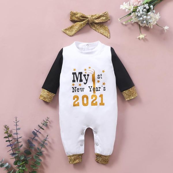 

my 1st year 2021 born infant baby boys girls happy years letter romper jumpsuit+headbands 0-12m rompers jumpsuits, Blue