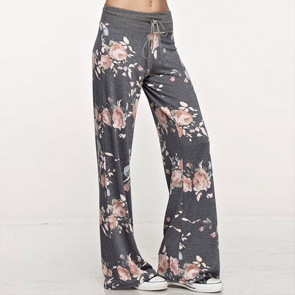 

vintage floral print loose beach women capri casual long trousers drawstring plus size 2xl sweatpants, Black;white