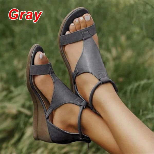 

sandals 2021 ladies wedge women shoes summer gladiator pu open toe elastic female casual women's, Black