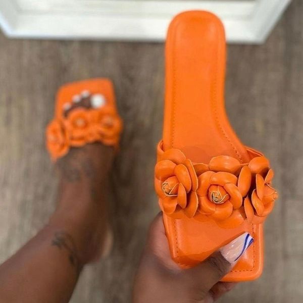 

sandals 2021 summer open toe slip on with casual floral party leather flat ladies shoes indoor house zapatillas mujer, Black