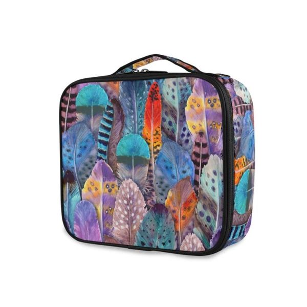 

colorful feathers women makeup bag black waterproof toilettry travel organizer beautician case portable cosmetic storage bags & cases